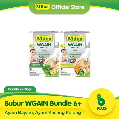 Milna Wgain 6+ Ayam Bayam/Ayam Kacang Polong 120gr - Bubur Bayi