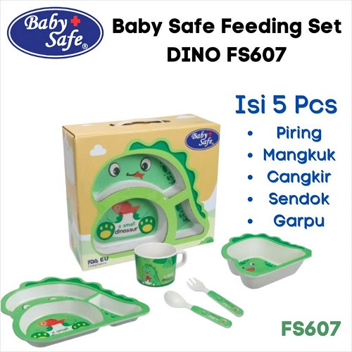 Baby Safe FS607 Dino Feeding Set - Tempat Makan Bayi Set Isi 5 Pcs