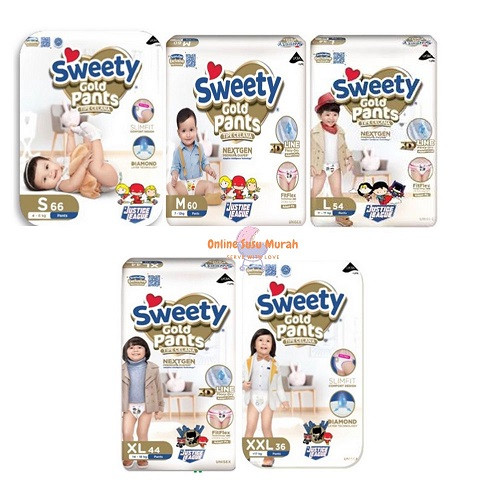 Sweety Pantz Royal Gold S66/M60/L54/XL44/XXL36 - Popok Celana Bayi