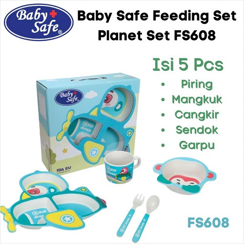 Baby Safe FS608 Plane Feeding Set - Tempat Makan Bayi Set Isi 5 Pcs