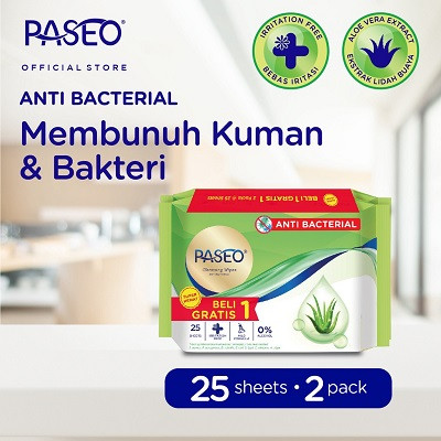 Paseo Wipes Anti Bacteri Gazatte 25 Sheet - Tisu Basah Buy 1 Get 1